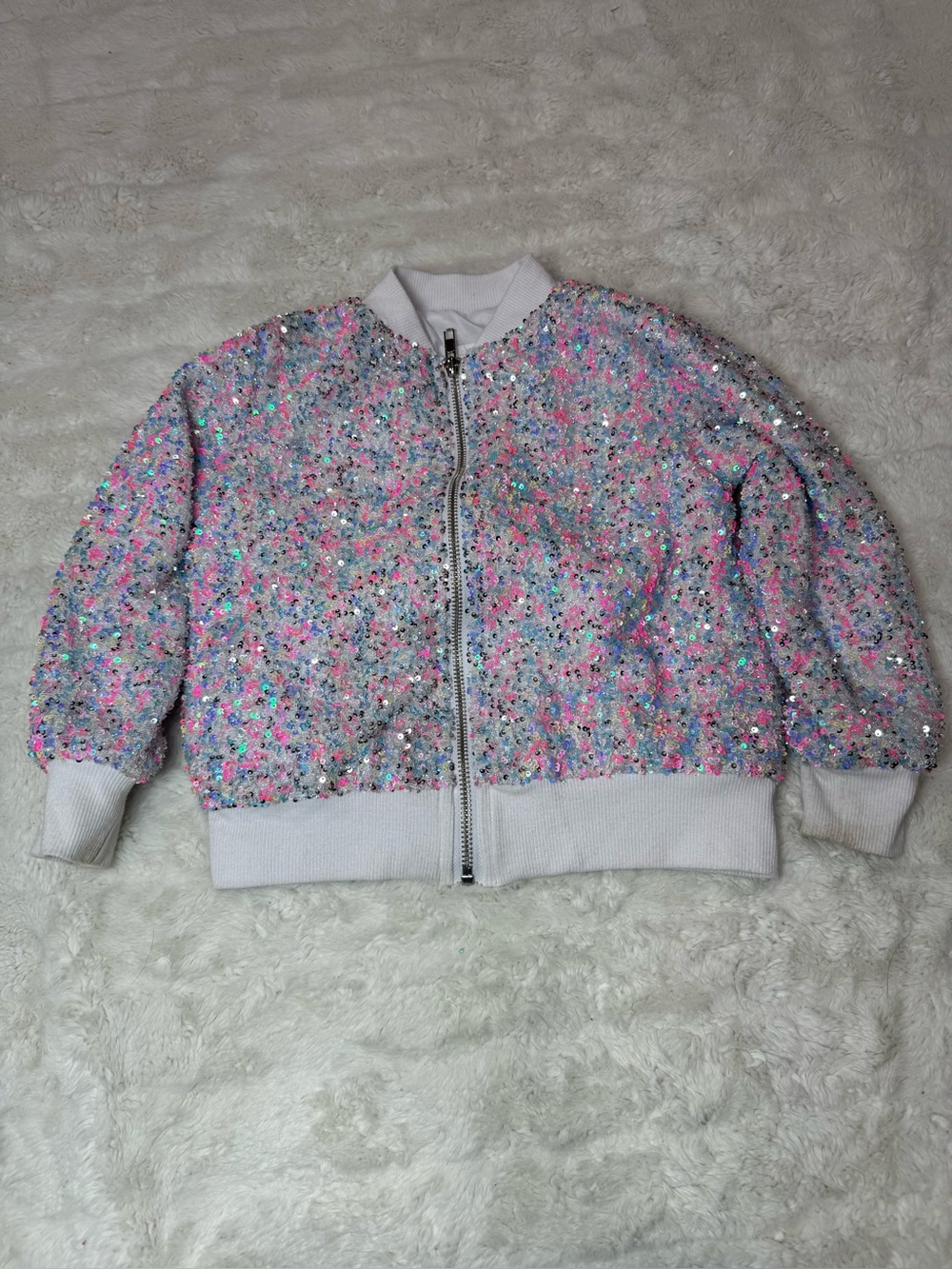 Mila & Rose Sequin Bomber Jacket - Pastel Multi Pink